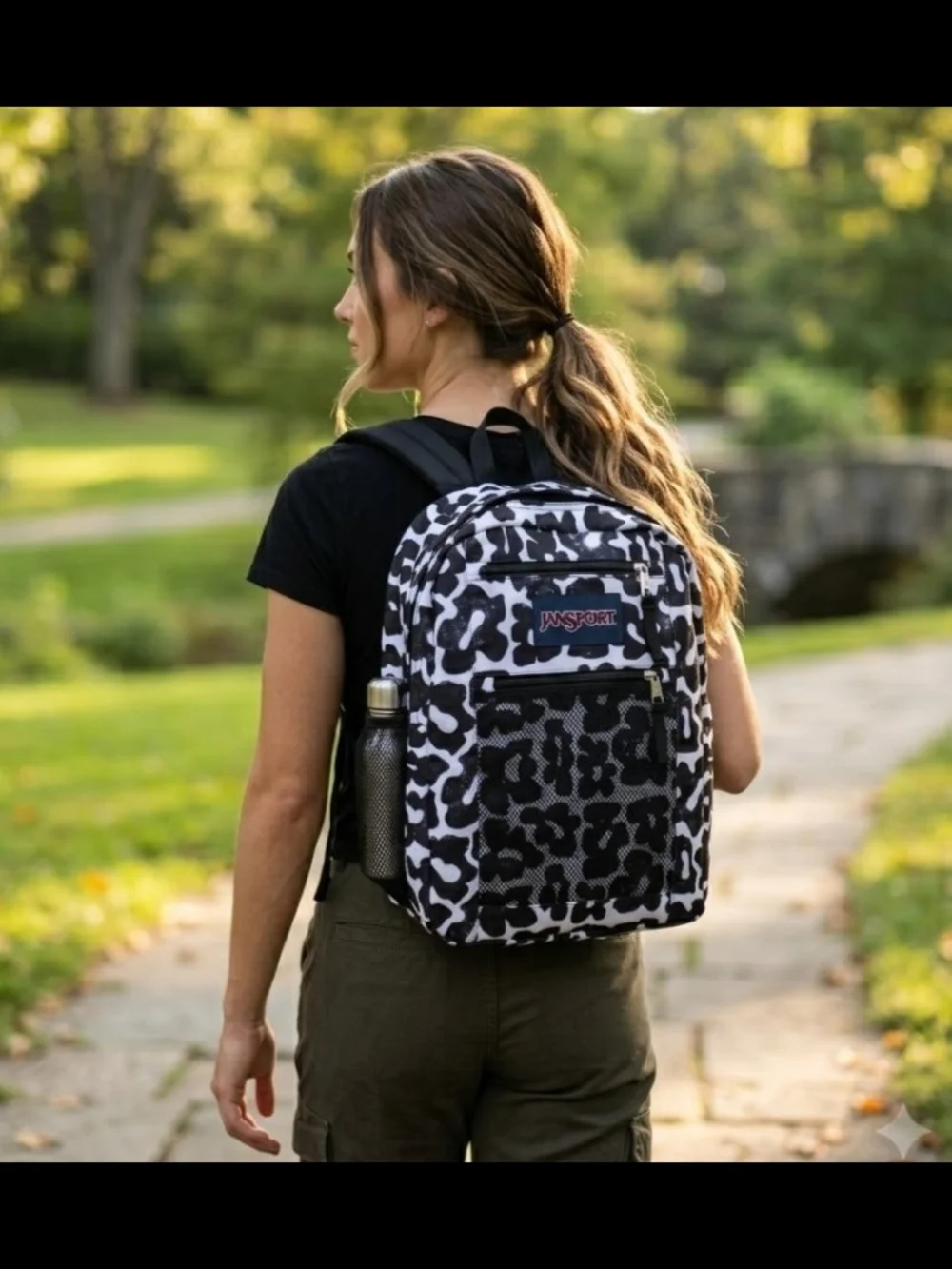 NEW! Jansport Black and White Leopard Print Backpack 32L NWT